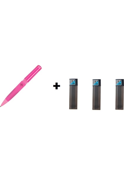 Bold Mekanık Kurşun Kalem 07MM Neon Pembe + 3 Adet Tombow 0.7 Uç