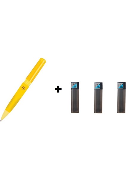 Bold Mekanık Kurşun Kalem 07MM Neon Sarı + 3 Adet Tombow 0.7 Uç