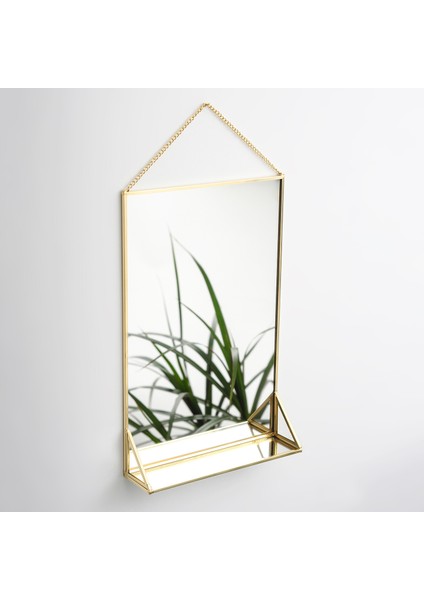 30x20x5cm Pirinç Gold Duvar Askılı Raflı Ayna