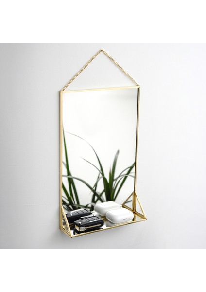 30x20x5cm Pirinç Gold Duvar Askılı Raflı Ayna modelleri