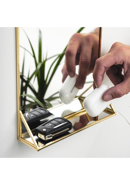 30x20x5cm Pirinç Gold Duvar Askılı Raflı Ayna fırsatları