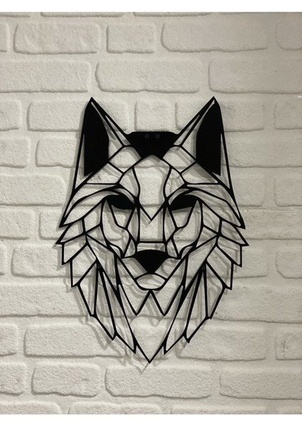 Siyah Ahşap Geometrik Kurt Kafası Duvar Dekoru Salon Oturma Yatak Odası Ofis Için 45 x 40 cm Tablo