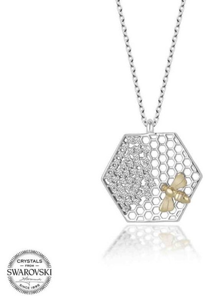Swarovski Taşlı Petek ve Arı 925 Ayar Gümüş Kolye
