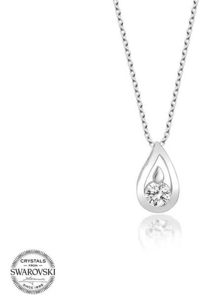 Swarovski Taşlı Damla Taş 925 Ayar Gümüş Kolye