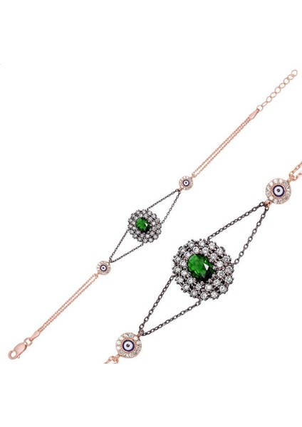 Otantik Yeşil Taşlı 925 Ayar Gümüş Bileklik