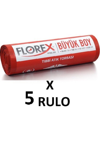 Tıbbi Atık Baskılı Büyük Boy ( 60x85 cm ) Çöp Poşeti 5 Rulo 10*5=50