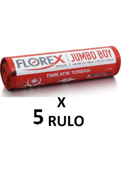 Tıbbi Atık Baskılı Jumbo Boy ( 80x110 cm ) Çöp Poşeti 5 Rulo 10*5=50