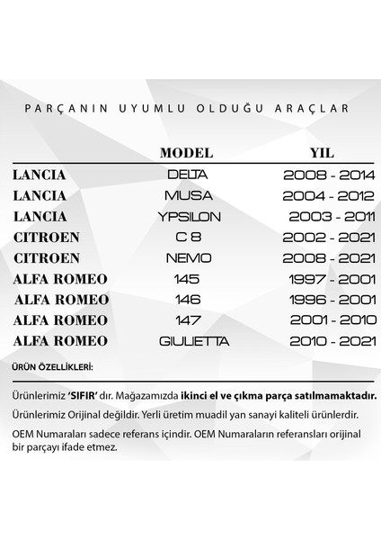 Alpha Auto Part Lancia, Citroen, Alfa Romeo Için Radyatör Yedek Su Depo Kapağı 1.4 Bar