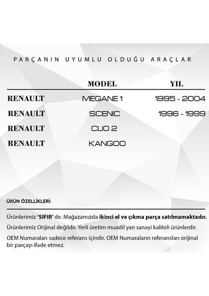 Renault Megane, Scenic, Clio, Kangoo Için Bagaj Kilit Karşılığı