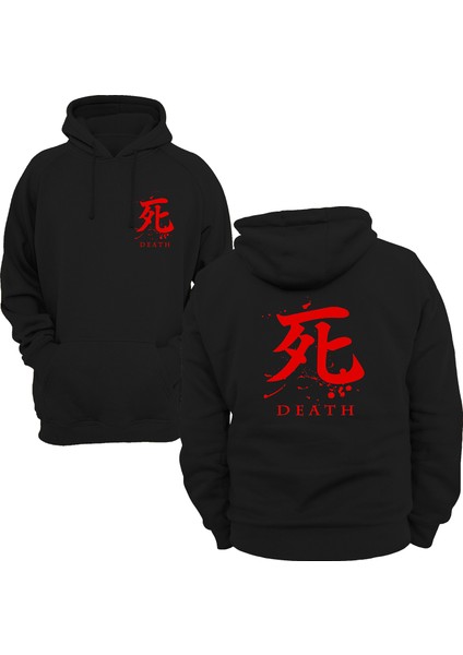 Death Yazılı Çift Baskılı 3 Ipl. Şardonlu Kalın (600 Gr.) Içi Polar, Kapüşonlu Sweatshirt Hoodie