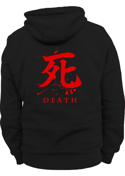 Death Yazılı Çift Baskılı 3 Ipl. Şardonlu Kalın (600 Gr.) Içi Polar, Kapüşonlu Sweatshirt Hoodie
