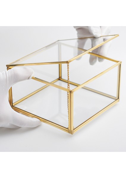 Çikolata Takı Aksesuar Mücevherat Kutusu Kapaklı Cam Ham Pirinç Gold 15X15X8CM