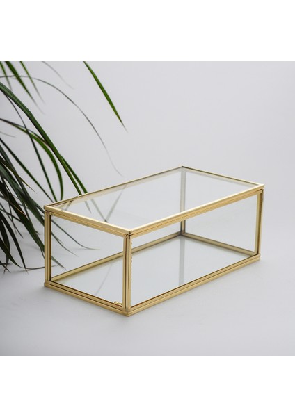 Takı, Makyaj, Aksesuar, Çikolata Kutusu Kapaklı Cam Ham Pirinç Gold 23X12X8CM