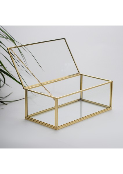 Takı, Makyaj, Aksesuar, Çikolata Kutusu Kapaklı Cam Ham Pirinç Gold 23X12X8CM