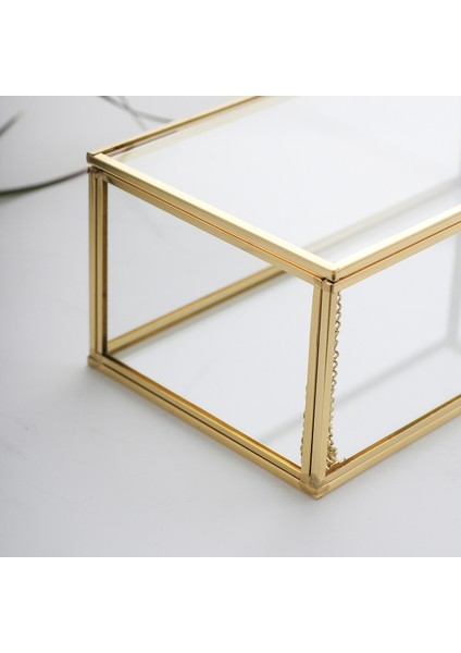 Takı, Makyaj, Aksesuar, Çikolata Kutusu Kapaklı Cam Ham Pirinç Gold 23X12X8CM