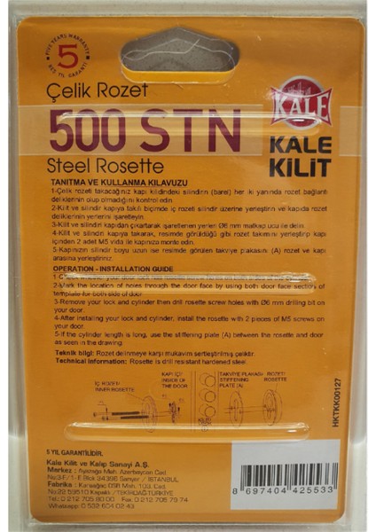 Kale 500 Çelik Kapı Kilidi Silindir Rozeti-Blisterli-Krom modelleri
