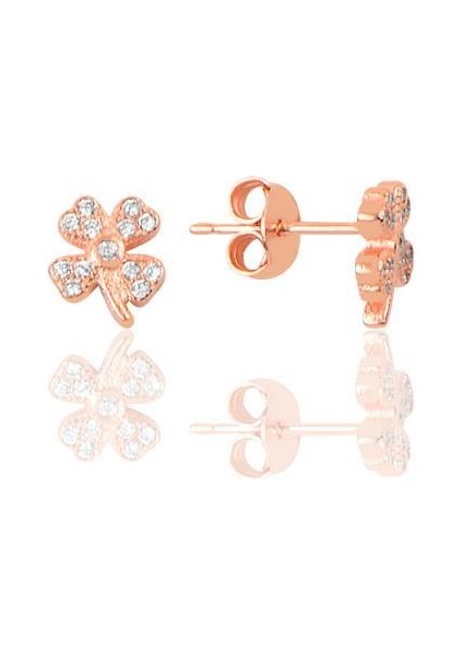 Gümüş Zirkon Taşlı Mini Yonca Küpe