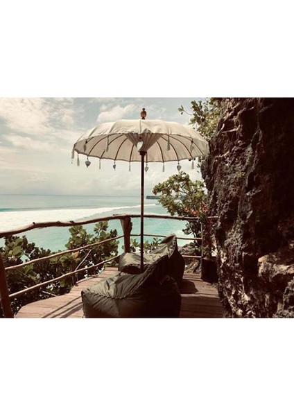 Ahşap Ayaklı Dekoratif Bali Şemsiyesi 200 Cm- Beyaz fırsatları