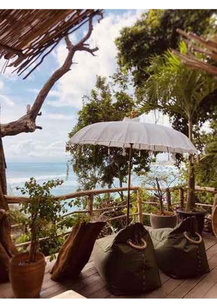 Ahşap Ayaklı Dekoratif Bali Şemsiyesi 200 Cm- Beyaz indirimleri