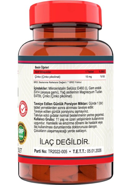 Çinko Pikolinat 15 Mg