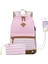 Büyük Kapasiteli Çizgi Baskılı Sırt Çantası 2 Parça - Pembe (Yurt Dışından) 1