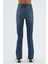 Orta Mavi Slim Straight Paçası Yırtmaçlı Çapraz Kemerli Jean Pantolon C 4556-007 4