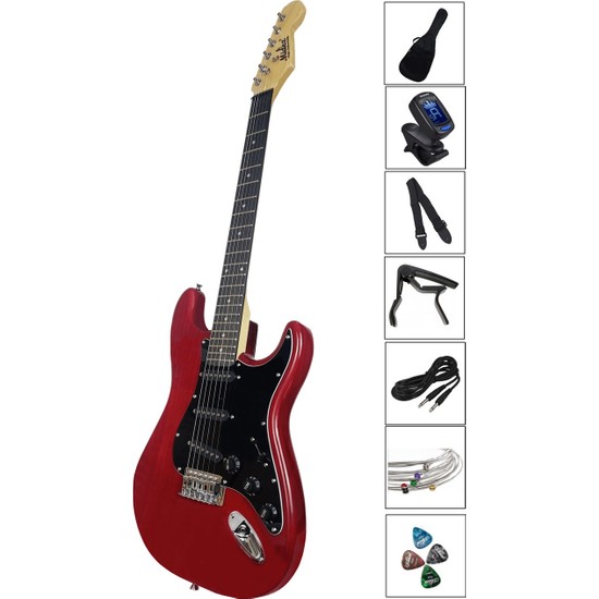Midex RPH-20RD RED Profesyonel Elektro Gitar (Çanta Askı Capo Tuner Pena Kablo Yedek Tel)