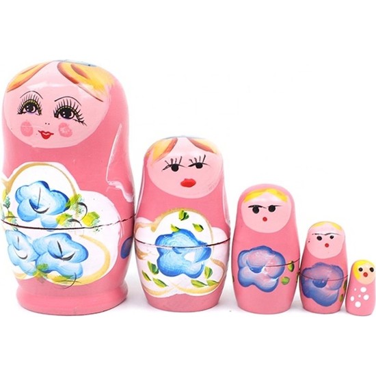 herkesetoptantic 5’li Ahşap Matruşka Bebek(Pembe)