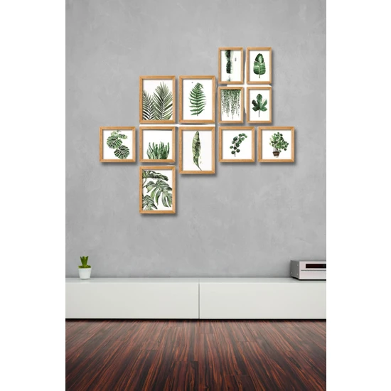 Nt Handmade 12 Parça Ahşap Tablo Seti Yeşil Yapraklar Salon Oturma Odası Yatak Odası Için Mdf Duvar Dekoru 90 x 75 cm