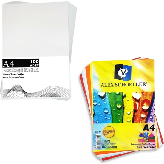 Alex Schoeller Renkli Fotokopi Kağıdı 50'li + Copier A4 Fotokopi Kağıdı 100'LÜ