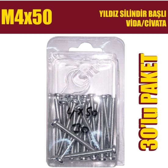 Site Hırdavat M4 x 50 Yıldız Silindir Başlı (Ysb) Vida/civata 30'lu Paket