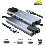 Daytona CF55 Macbook Android Uyumlu Type-C to 2*USB 3.0 4K HDMI Ethernet RJ45 PD Çevirici Hub Adaptör