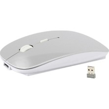 Shenzhen Xin Xin Kablosuz + Bluetooth Şarj Edilebilir Sessiz Mini Mouse USB Optik Fare - Gümüş (Yurt Dışından)