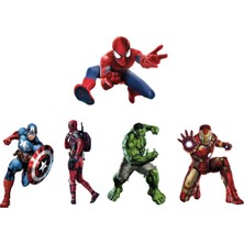 Atalya Reklam Deadpool Captain America Ironman Hulk Spiderman 3D Duvar Sticker Beşli Set