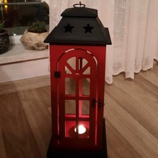 Tasarloxi Kırmızı Siyah Ahşap Dekoratif Fener Mumluk