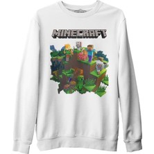 Lordd  T-Shirt   Minecraft - Bedrock Beyaz Erkek Kalın Sweatshirt