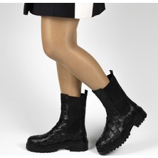 TwoEgoist Kadın Deri Tasarım Örgülü Uzun Chelsea Bot