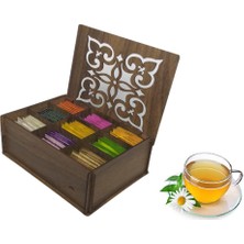 Cokleas Gediz Renk Ahşap Çay Kutusu 9 Bölmeli (Çaylar Dahil) Kapaklı Bitki Çay Saklama Kabı Tea Box