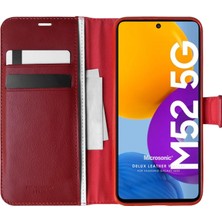 Microsonic Samsung Galaxy M52 Kılıf Delux Leather Wallet Kırmızı