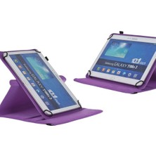Fuchsia Lenovo Tab M8 8 Inç Uyumlu Fuchsia 360° Dönebilen Standlı Kapaklı Universal Tablet Kılıfı - Mor