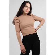 Mckanzie 302BK080003 - 20413 Yarım Balıkçı Balon Büzgülü Karpuz Uzun Kol 2*2 Lyc Kaşkorse Bluz
