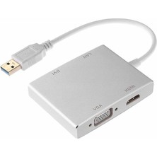 Microsonic USB 3.0 To VGA HDMI Lan DVI Adapter 4 In 1 USB Dönüştürücü Adaptör Kablo Gri