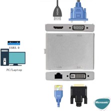 Microsonic USB 3.0 To VGA HDMI Lan DVI Adapter 4 In 1 USB Dönüştürücü Adaptör Kablo Gri