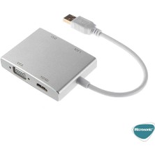 Microsonic USB 3.0 To VGA HDMI Lan DVI Adapter 4 In 1 USB Dönüştürücü Adaptör Kablo Gri