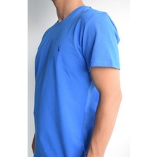 Ottomoda SaksMavi Basic Erkek Bisiklet Yaka Kısa Kollu T-Shirt,OT-BT-21005