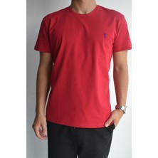 Ottomoda Kırmızı Basic Erkek Bisiklet Yaka Kısa Kollu T-Shirt, OT-BT-21001