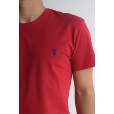 Ottomoda Kırmızı Basic Erkek Bisiklet Yaka Kısa Kollu T-Shirt, OT-BT-21001