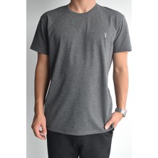 Ottomoda Koyugri Penye Erkek Bisiklet Yaka Kısa Kollu T-Shirt,OT-BT-21008