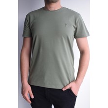 Ottomoda Haki Pamuklu Erkek Bisiklet Yaka Kısa Kollu T-Shirt,OT-BT-21007
