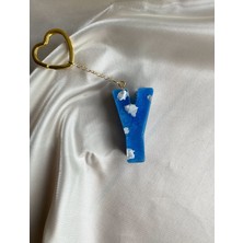 Venüs Takı ve Aksesuar Bulut Desenli Gümüş Yıldız Başlıklı Tasarım Y Harfi Anahtarlık